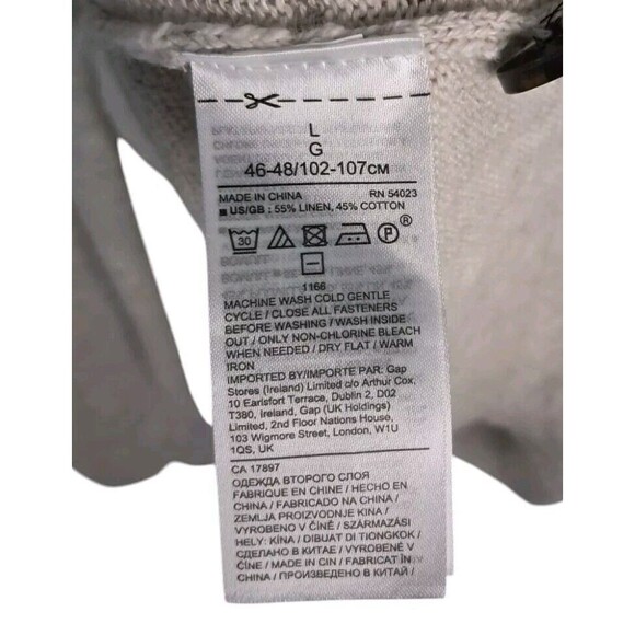 Banana Republic Henley Hoodie Sweater Men's Large Gray Cotton Linen Long Sleeve - Picture 7 of 9